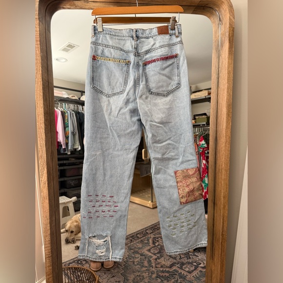 BDG Light Blue Straight‑Leg Jeans with Multicolor Patchwork - Picture 2 of 7